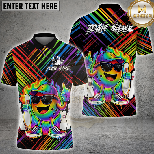 Maxcorners Bowling Rainbow Funny Bowling Ball Personalized Name, Team Name 3D Shirt