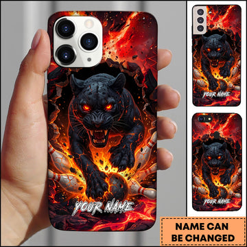 Maxcorners Bowling Black Panther Lava Flame Personalized Name 3D Phone Case