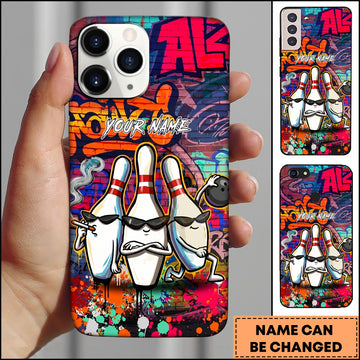 Maxcorners Bowling Graffiti Street Art Bowling Pins Personalized Name 3D Phone Case