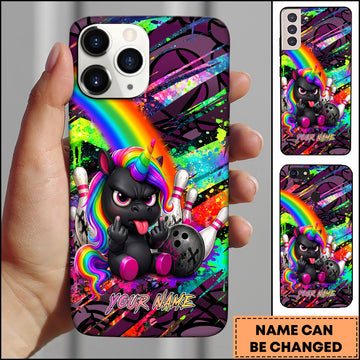 Maxcorners Rainbow Unicorn Bowling Punk Personalized Name 3D Phone Case