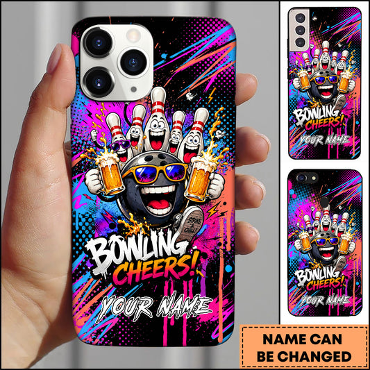 Maxcorners Bowling Beer Cheers Party Multicolor Personalized Name 3D Phone Case