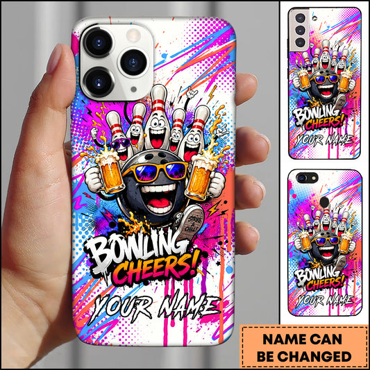 Maxcorners Bowling Beer Cheers Party Multicolor Personalized Name 3D Phone Case