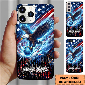 Maxcorners Eagle Bowling Shirt Patriotic USA Flag Personalized Name 3D Phone Case
