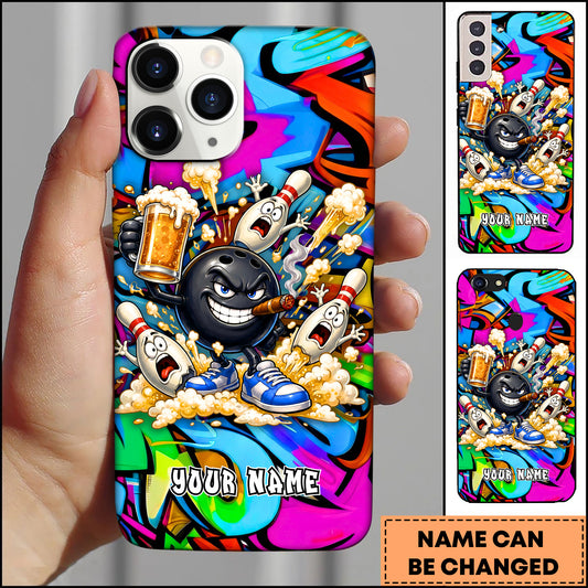 Maxcorners Bowling Ball And Pins Funny Beer Drunk Gang Personalized Name 3D Phone Case