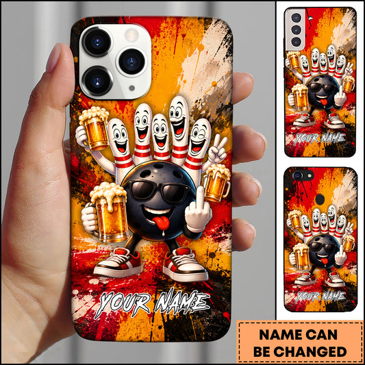 Maxcorners Funny Bowling Beer Drunk Cartoon Multicolor Personalized Name 3D Phone Case