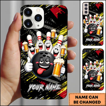 Maxcorners Funny Bowling Ball And Pins Beer Drunk Multicolor Personalized Name 3D Phone Case
