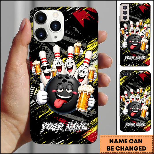 Maxcorners Funny Bowling Ball And Pins Beer Drunk Multicolor Personalized Name 3D Phone Case