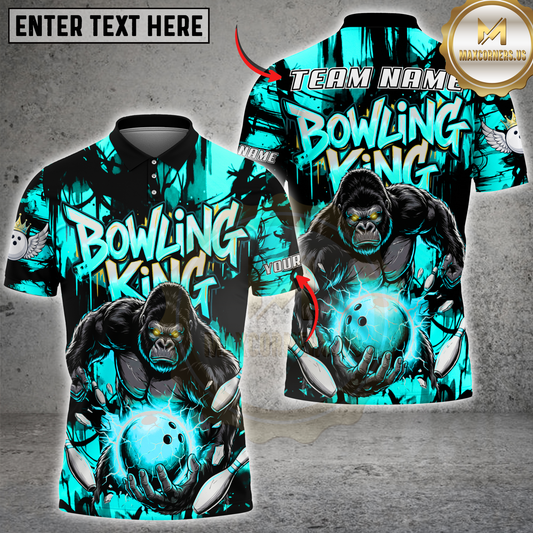 Maxcorners Bowling King Power Gorilla Strike Multicolor Options Personalized Name, Team Name 3D Shirt (4 Colors)