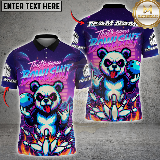Maxcorners Bowling Panda Neon Synthwave Multicolor Options Personalized Name, Team Name 3D Shirt (4 Colors)