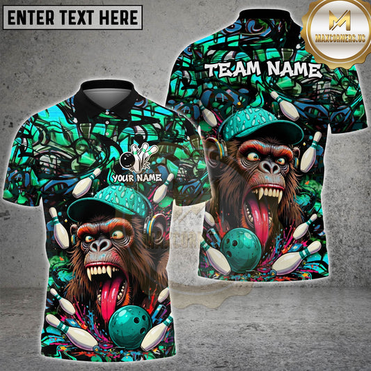 Maxcorners Bowling Gorilla Graffiti Street Art Multicolor Options Personalized Name, Team Name 3D Shirt (4 Colors)