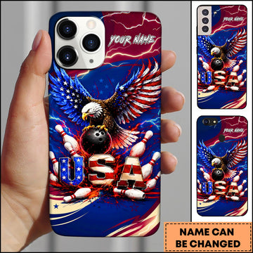 Maxcorners USA Flag Bowling Eagle Thunder Energy Personalized Name 3D Phone Case