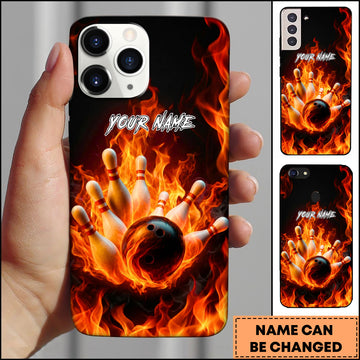 Maxcorners Bowling Flaming Strike Burst Personalized Name 3D Phone Case