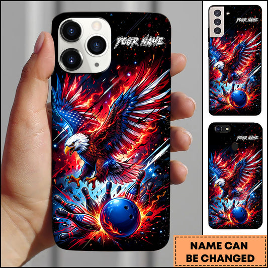 Maxcorners USA Flag Bowling Eagle Flame Energy Personalized Name 3D Phone Case