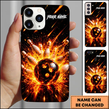 Maxcorners Bowling Flaming Bowling Ball Inferno Strike Personalized Name 3D Phone Case
