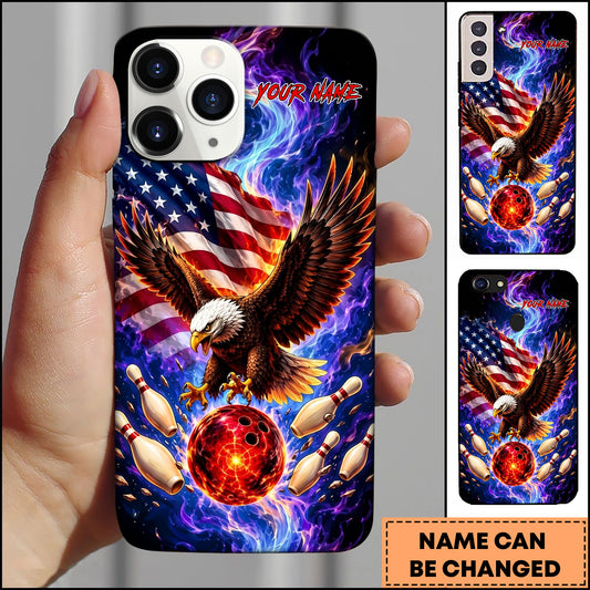 Maxcorners Eagle Bowling American Flag Explosion Personalized Name 3D Phone Case
