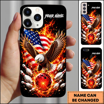 Maxcorners Patriotic Bowling Bald Eagle Fireball USA Flag Personalized Name 3D Phone Case
