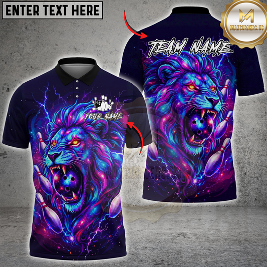 Maxcorners Galaxy Lion Neon Lightning Multicolor Options Personalized Name, Team Name 3D Shirt (4 Colors)