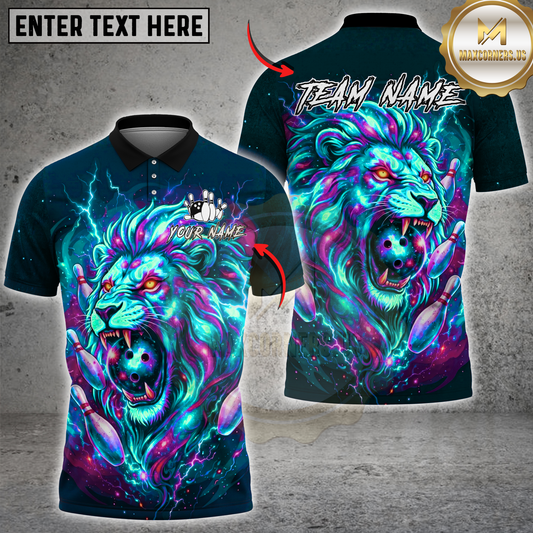 Maxcorners Galaxy Lion Neon Lightning Multicolor Options Personalized Name, Team Name 3D Shirt (4 Colors)