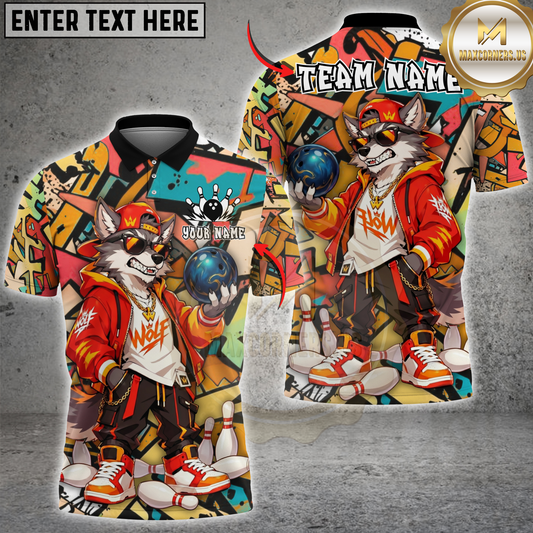 Maxcorners Bowling Wolf Graffiti Streetwear Multicolor Options Personalized Name, Team Name 3D Shirt (4 Colors)