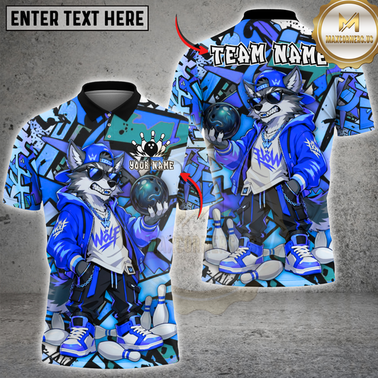 Maxcorners Bowling Wolf Graffiti Streetwear Multicolor Options Personalized Name, Team Name 3D Shirt (4 Colors)