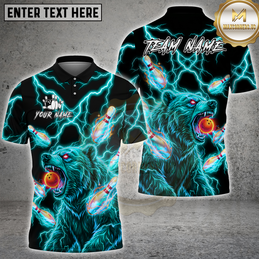 Maxcorners Bear Bowling Neon Power Multicolor Options Personalized Name, Team Name 3D Shirt (4 Colors)