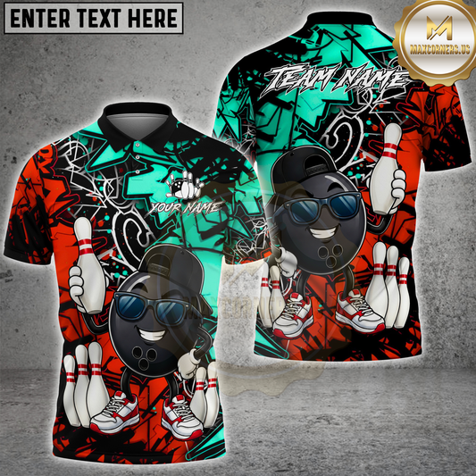 Maxcorners Bowling Ball Cool Graffiti Style Multicolor Options Personalized Name, Team Name 3D Shirt (4 Colors)