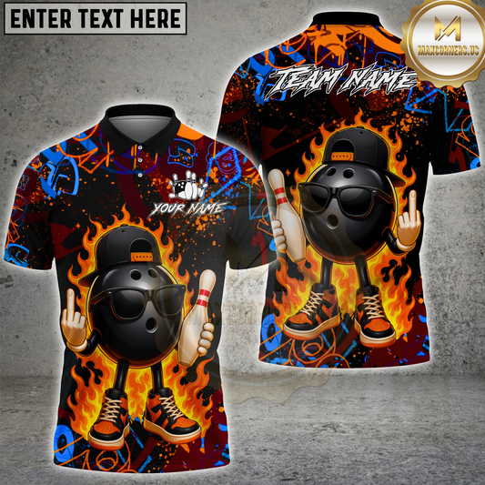 Maxcorners Bowling Bowling Cool Bowling Ball Fire Multicolor Options Personalized Name, Team Name 3D Shirt (4 Colors)