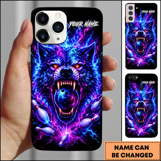 Maxcorners Wolf Bowling Neon Lightning Personalized Name 3D Phone Case