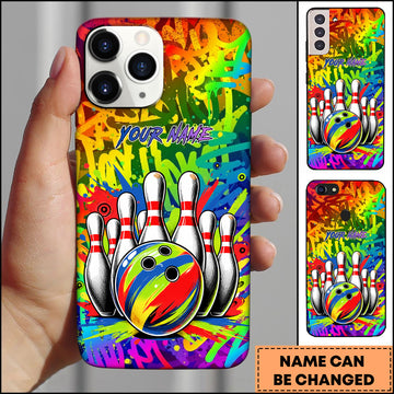 Maxcorners Rainbow Bowling Ball And Pins Personalized Name 3D Phone Case