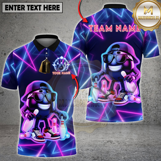 Maxcorners Neon Cool Bowling Multicolor Options Personalized Name, Team Name 3D Shirt (4 Colors)