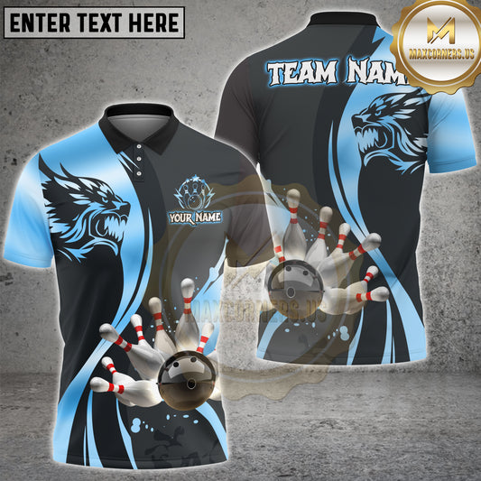 Maxcorners Bowling Premium Wolf Strike Multicolor Options Personalized Name, Team Name 3D Shirt (4 Colors)