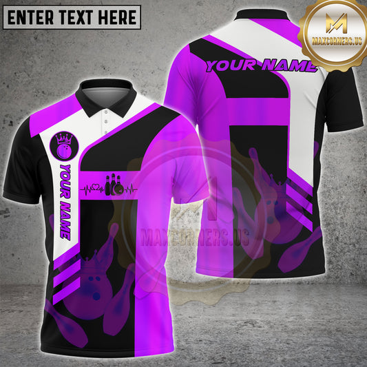 Maxcorners Bowling Ball and Pins Premium Multicolor Options Personalized Name, Team Name 3D Shirt (4 Colors)