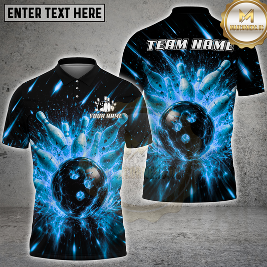 Maxcorners Bowling Flaming Bowling Ball Inferno Strike Multicolor Options Personalized Name, Team Name 3D Shirt (4 Colors)