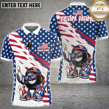 Maxcorners Bowling USA Flag Funny Bowling Ball Personalized Name, Team Name 3D Shirt