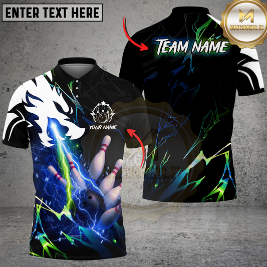 Maxcorners Lightning Bowling Neon Thunder Multicolor Options Personalized Name, Team Name 3D Shirt (4 Colors)