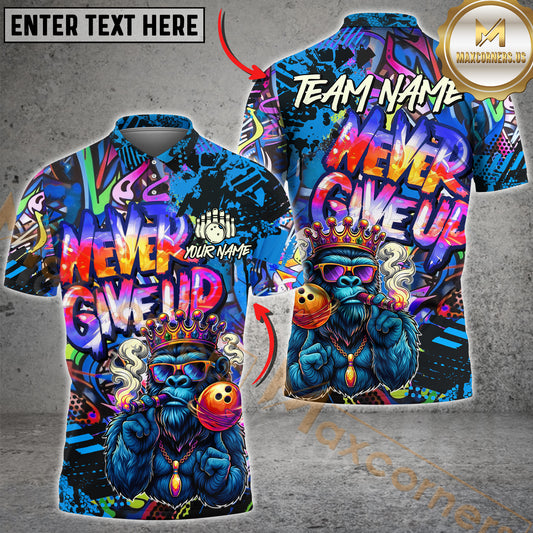 Maxcorners Gorilla Bowling Graffiti King Multicolor Options Personalized Name, Team Name 3D Shirt (4 Colors)
