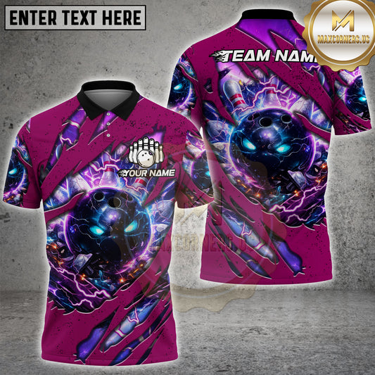 Maxcorners Bowling Thunder Strike Ball Multicolor Options Personalized Name, Team Name 3D Shirt (2 Colors)
