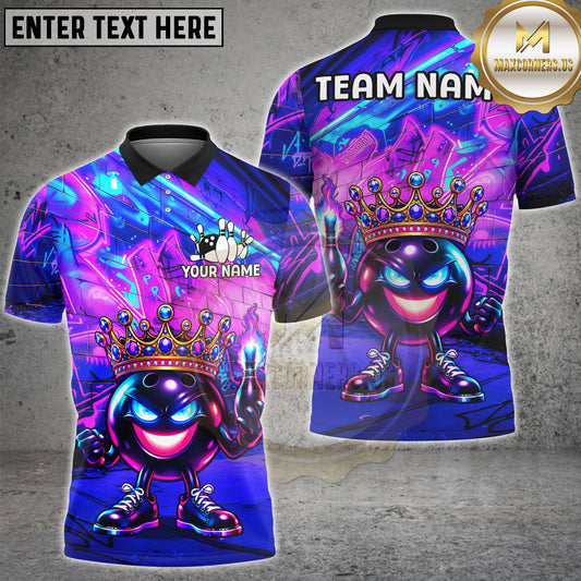 Maxcorners Neon Bowling Crowned Ball Multicolor Options Personalized Name, Team Name 3D Shirt (4 Colors)