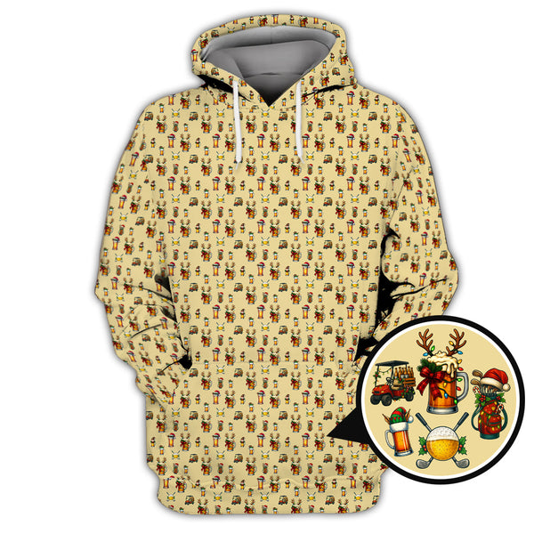 Maxcorners Christmas Golf Shirt, Pattern Golf Shirt , Golf And Beer For Men, Golf Gift For Golfer