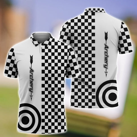 Maxcorners Archery Black And White 3D Polo Shirt, Gift For Archery Lover, Idea Uniform Archery Shirt