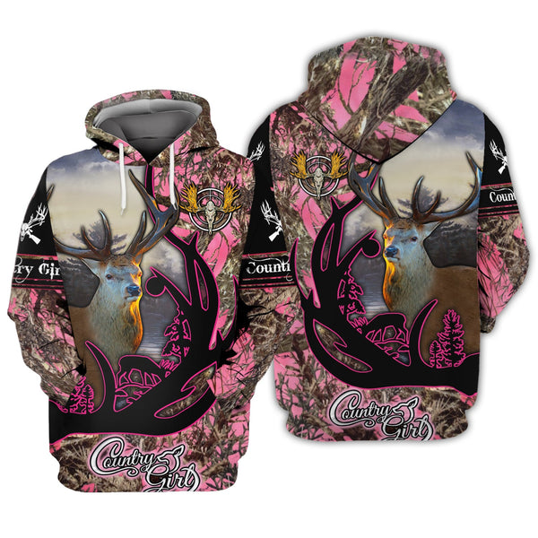 Maxcorners Deer Hunting Country Girl Pink Style Shirt 3D All Over Printed Clothes