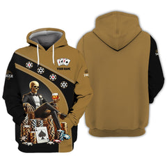 Maxcorners Custom Poker Shirt - Black & Gold Skeleton King Design with Chips and Whiskey - Personalized Casino Tee for Card SharksLM1009
