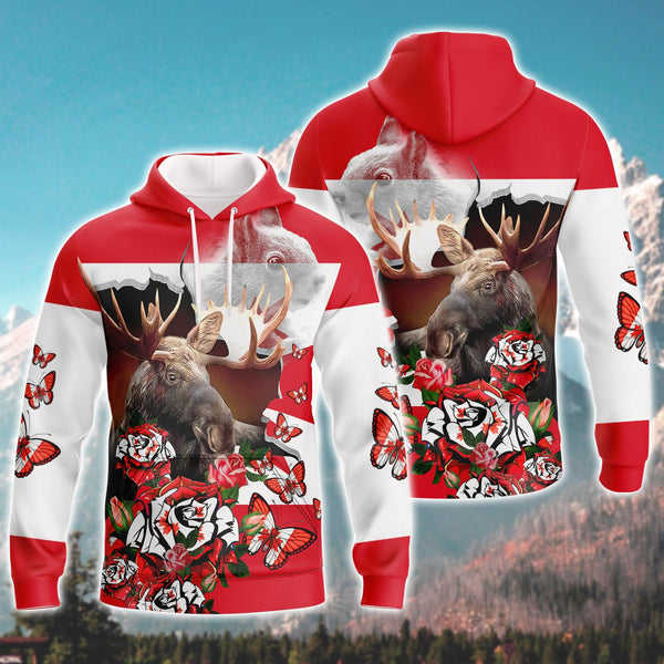 Maxcorners Moose Hunting Canada Butterfly Shirt 3D All Over Printed Clothes