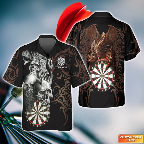 Maxcorners Darts Skull Tatoo Maori Customized Name 3D Hawaiian Shirt