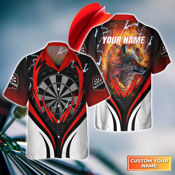 Maxcorners Darts Bullseye Wolf And Darts Customized Name 3D Hawaiian Shirt