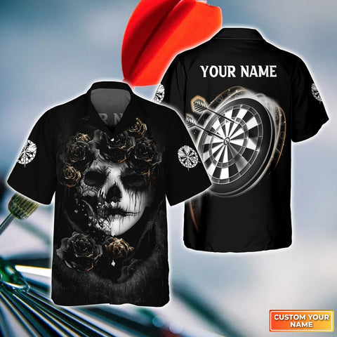 Maxcorners Darts Skull Girl Customized Name 3D Hawaiian Shirt