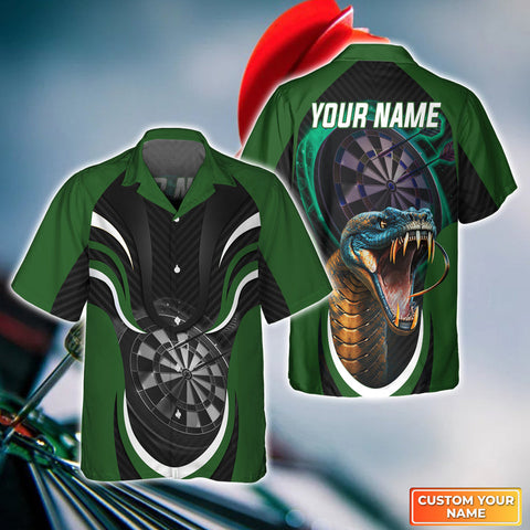 Maxcorners Darts And King Cobra Green Pattern Customized Name 3D Hawaiian Shirt