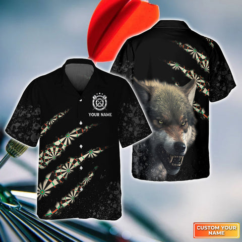 Maxcorners Darts And Wolf Customized Name 3D Hawaiian Shirt