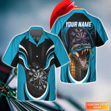 Maxcorners Darts And King Cobra Blue Pattern Customized Name 3D Hawaiian Shirt