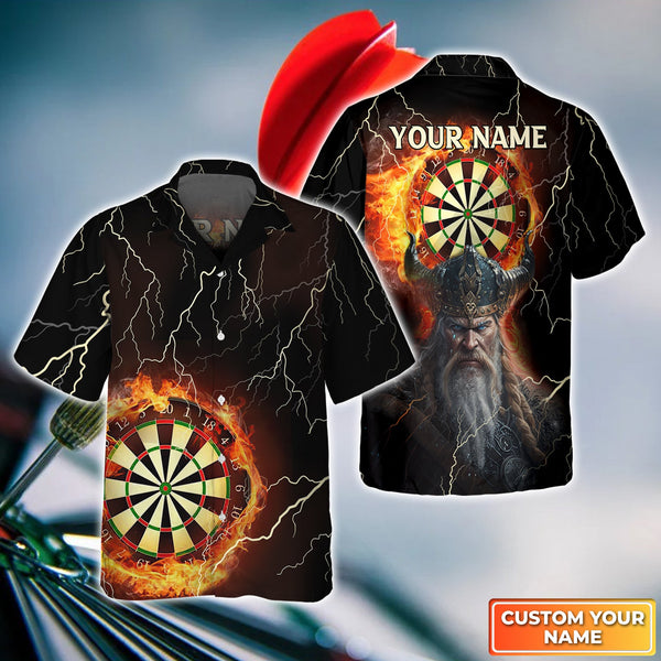 Maxcorners Darts Thunder Viking Customized Name 3D Hawaiian Shirt